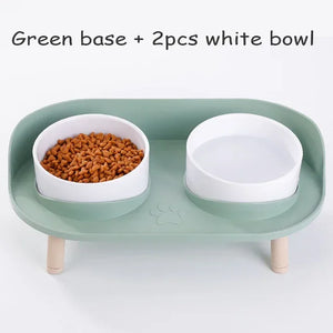 Double Bowls Feeder Adjustable Height Cats Dogs Food Water