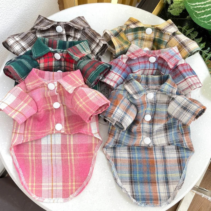 TimberPlaid Classical Breathable Pet Shirt – Lightweight Autumn Button-Up Coat for Cats and Small to Large Dogs