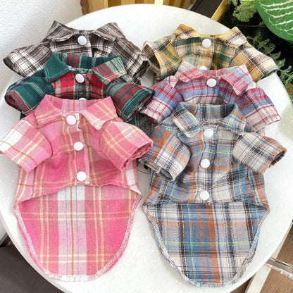 TimberPlaid Classical Breathable Pet Shirt – Lightweight Autumn Button-Up Coat for Cats and Small to Large Dogs
