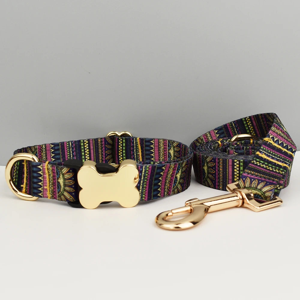 EthnoCharm Custom Engraved Dog Collar & Leash Set – Personalized with Nameplate