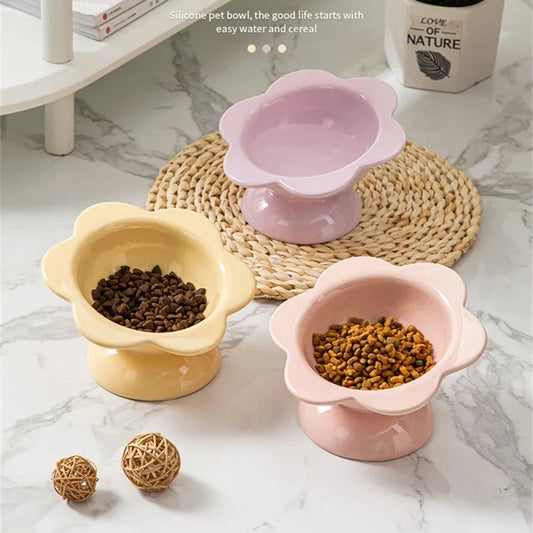 Flower Ceramic Elevated Pet Bowl – Ergonomic Raised Food & Water Dish