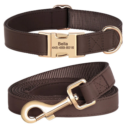 Personalized PU Leather Dog Collar & Leash Set - Durable Elegance for Every Pup