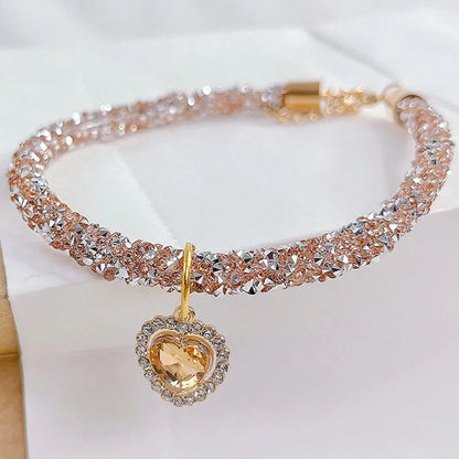 CrystalShine Heart Gem Pendant Pet Necklace – Elegant Rhinestone Breakaway Party Collar