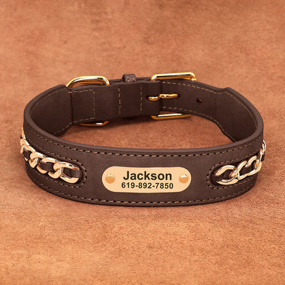 LuxeLeather Custom Dog Collar – Personalized ID Tag for All Breeds