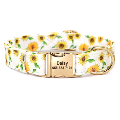 BlossomBuzz Personalized Nylon Dog Collar – Floral & Bee Print with Custom Pet ID