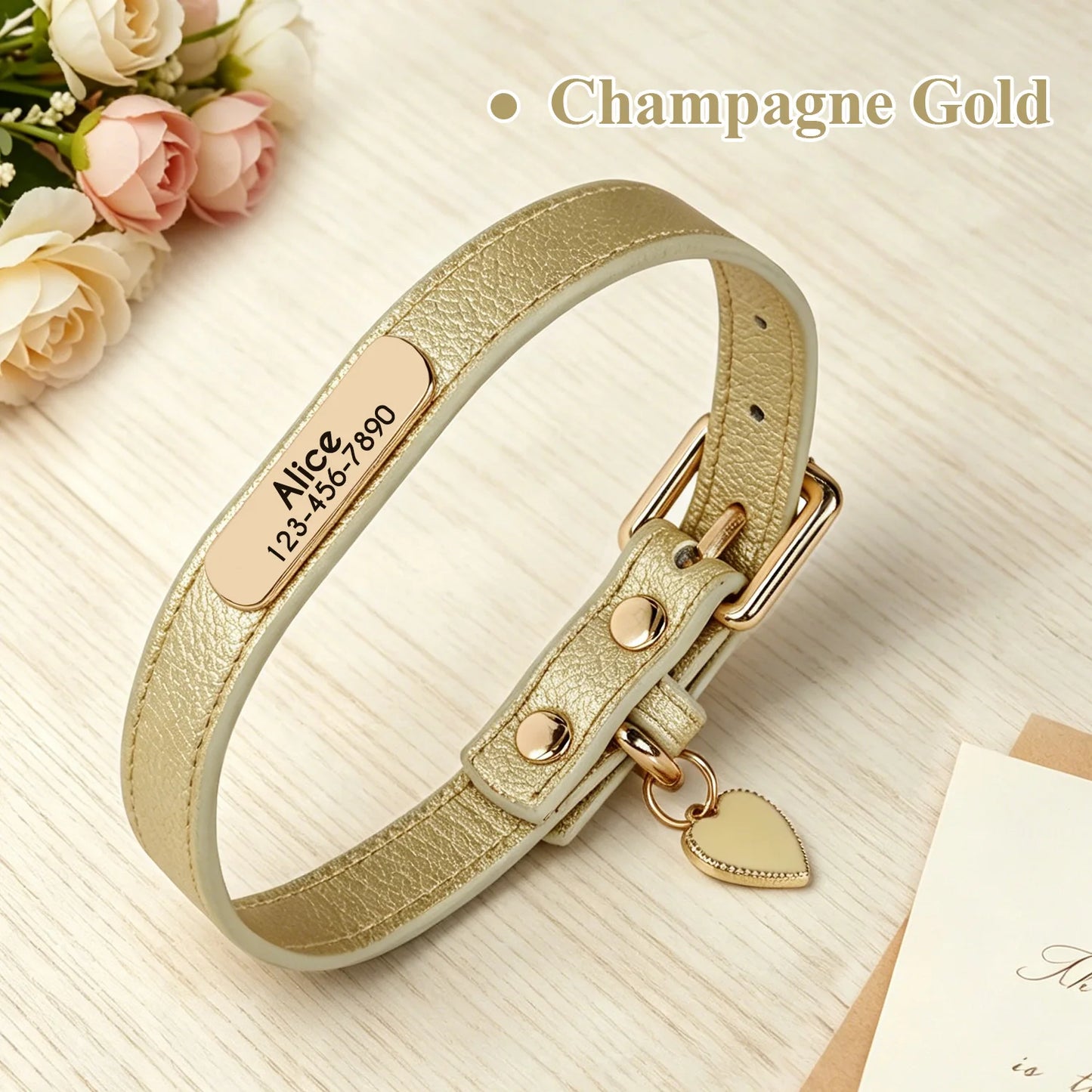 SoftGlow Custom PU Leather Collar – Gentle Comfort with Engraved Name Tag