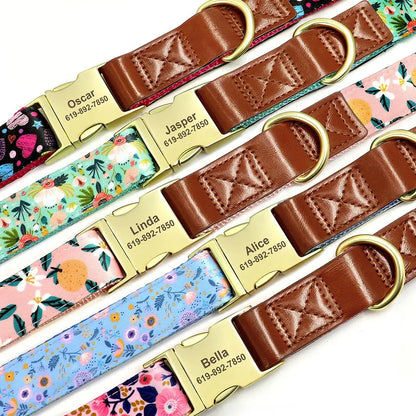 BlossomGuard Personalized Floral Dog Collar - Custom Engraved for All Breeds