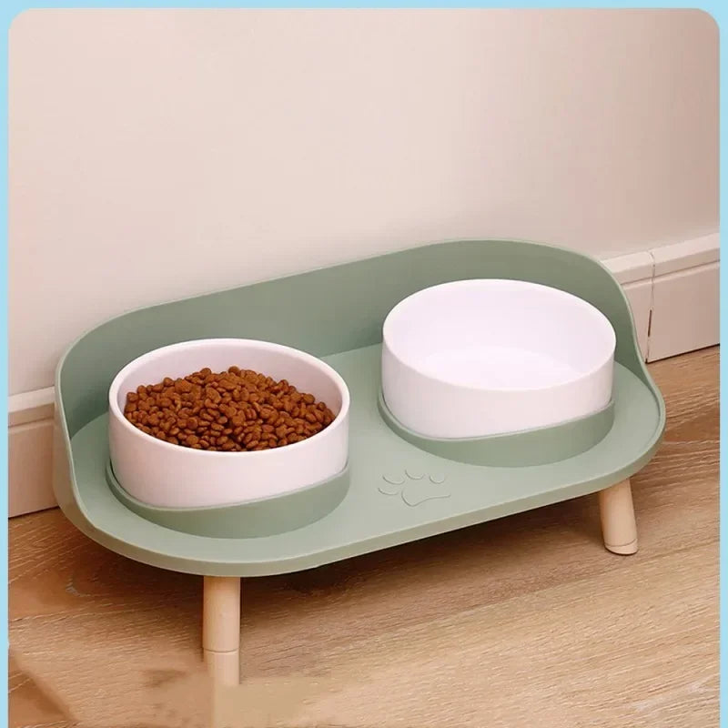 Double Bowls Feeder Adjustable Height Cats Dogs Food Water