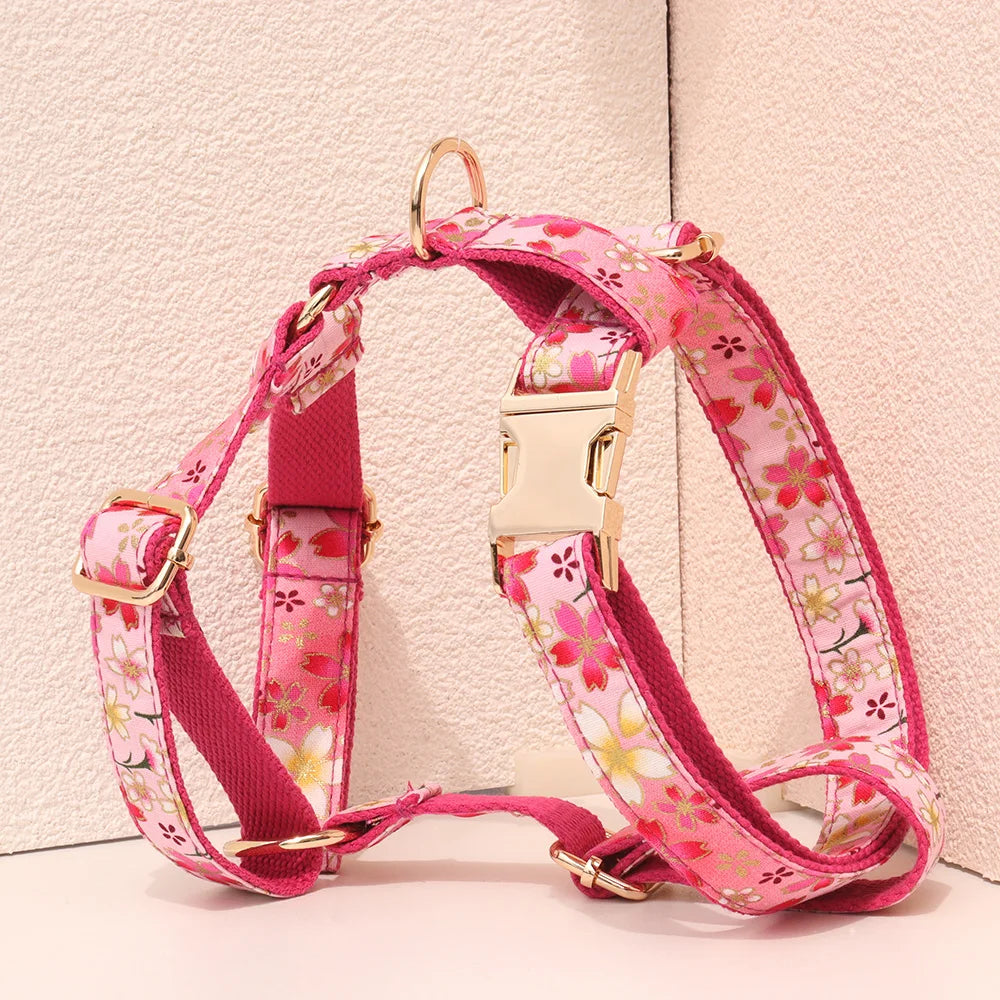 AuraGlow Personalized Dog Harness & Collar Set – Luxury Gold Foil Engraving
