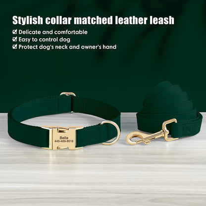 Personalized PU Leather Dog Collar & Leash Set - Durable Elegance for Every Pup