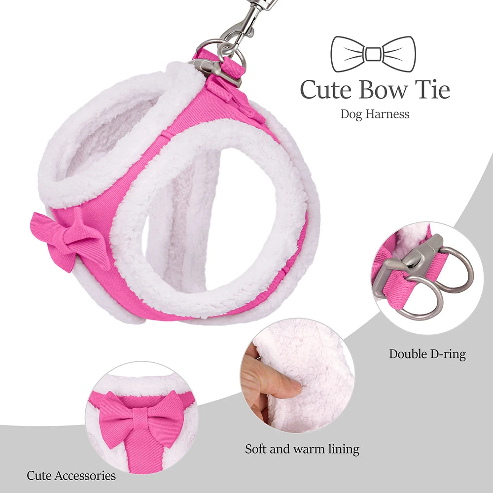 CozyBow Soft Cotton Vest Harness and Leash Set – Warm Winter Walking Set for Small & Medium Pets