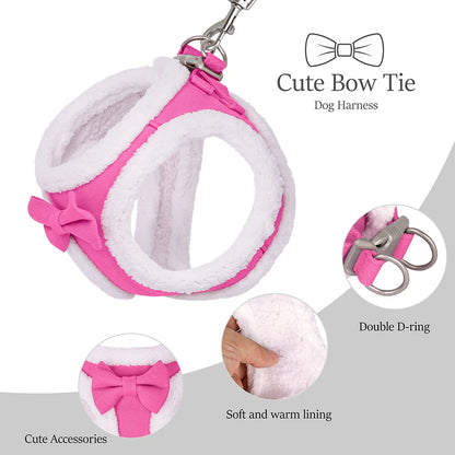 CozyBow Soft Cotton Vest Harness and Leash Set – Warm Winter Walking Set for Small & Medium Pets