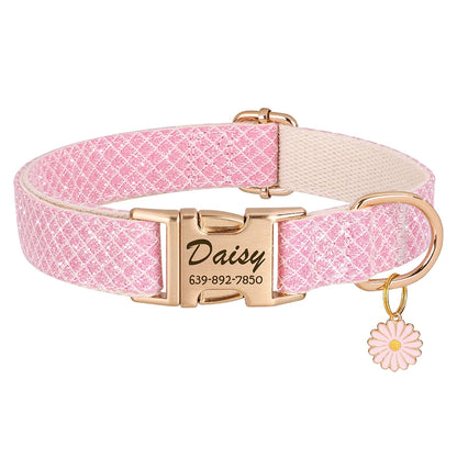 Personalized Bling Nylon Dog Collar – Custom Elegance with Flower Charm