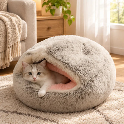 Cozy Cuddle Plush Nest: 2-in-1 Cat & Puppy Bed for Ultimate Warmth