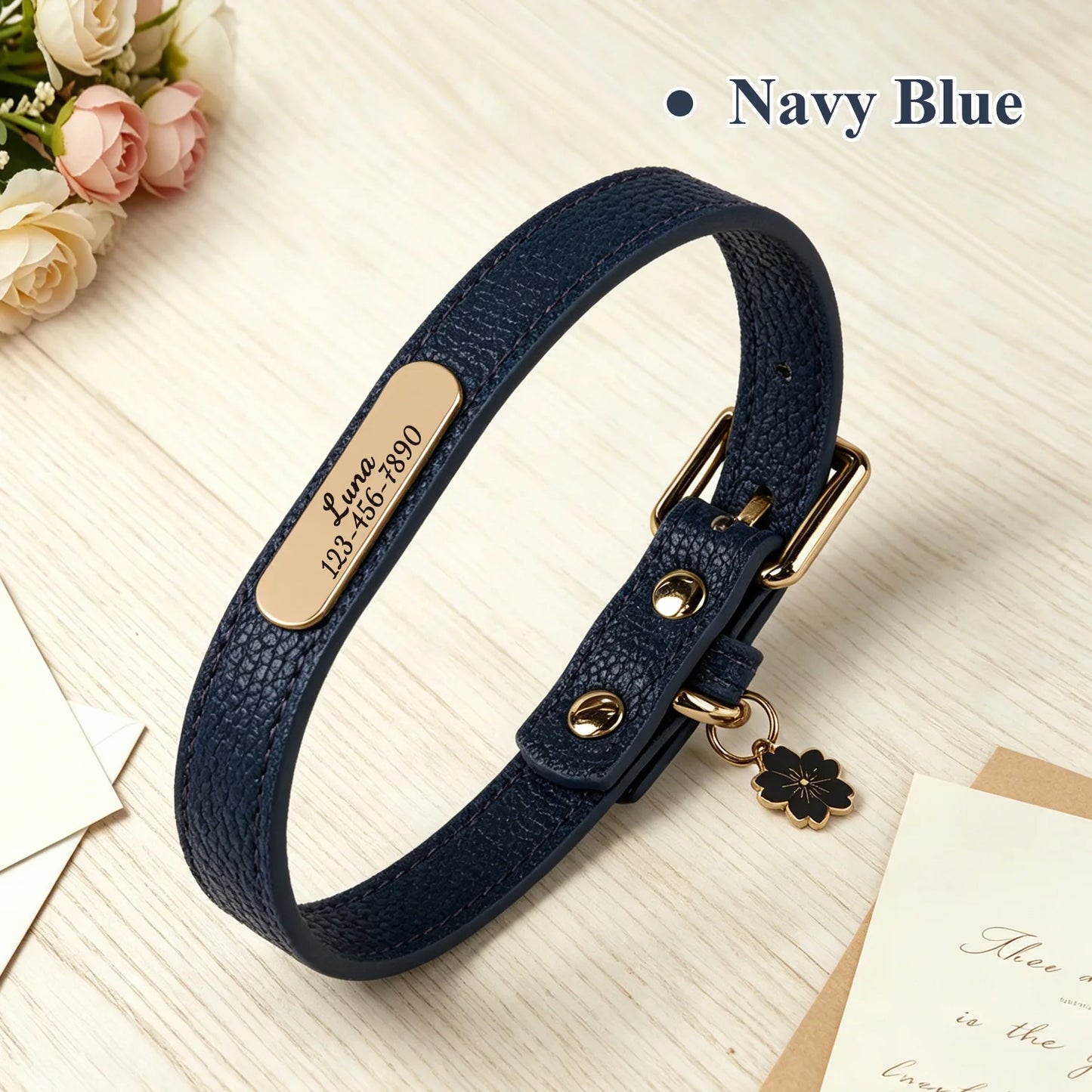 SoftGlow Custom PU Leather Collar – Gentle Comfort with Engraved Name Tag