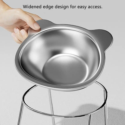Elevated Stainless Steel Cat Bowl with Slanted Neck Guard