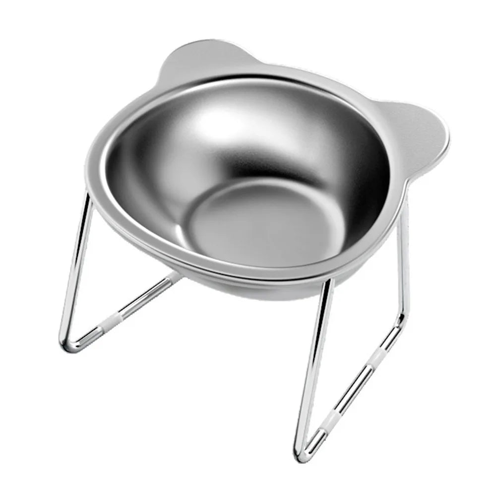 Elevated Stainless Steel Cat Bowl with Slanted Neck Guard