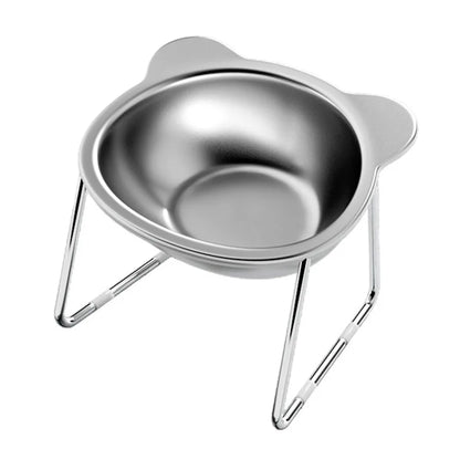 Elevated Stainless Steel Cat Bowl with Slanted Neck Guard