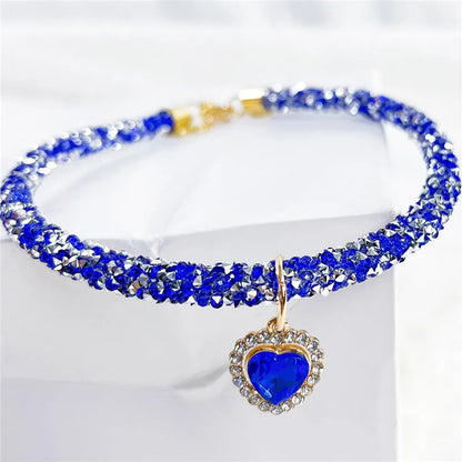 CrystalShine Heart Gem Pendant Pet Necklace – Elegant Rhinestone Breakaway Party Collar