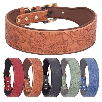 PawGrand Embossed PU Leather Padded Collar – Premium Comfort for Medium and Large Dogs