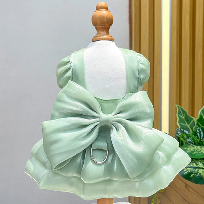 ChicPaws Summer Dress with D-Ring – Elegant Solid Color for Small Dogs & Puppies