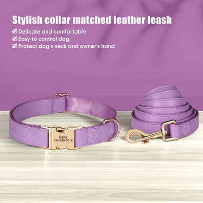 Personalized PU Leather Dog Collar & Leash Set - Durable Elegance for Every Pup