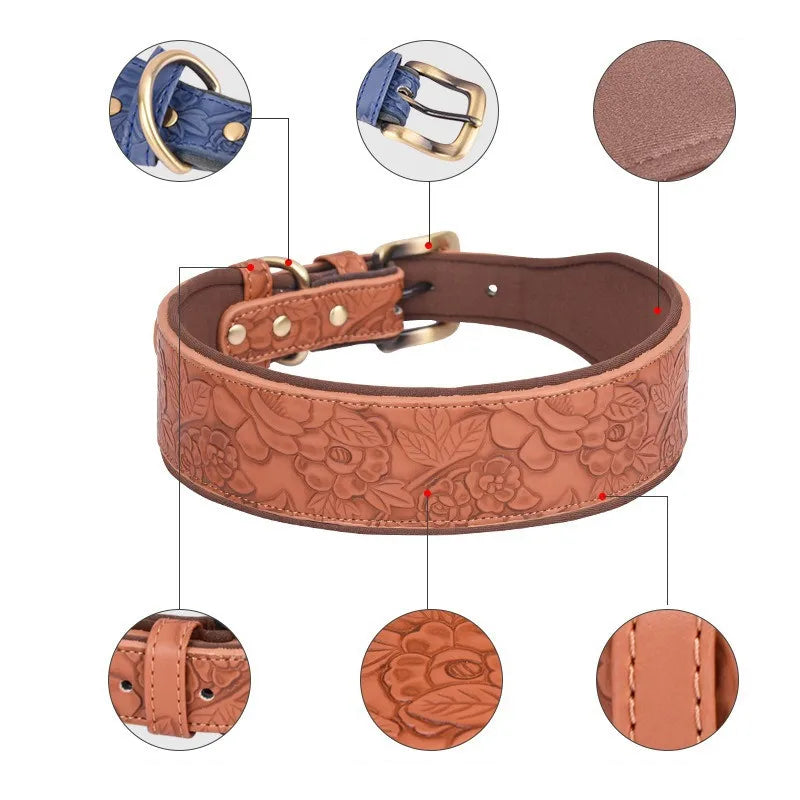 PawGrand Embossed PU Leather Padded Collar – Premium Comfort for Medium and Large Dogs