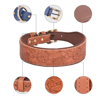 PawGrand Embossed PU Leather Padded Collar – Premium Comfort for Medium and Large Dogs