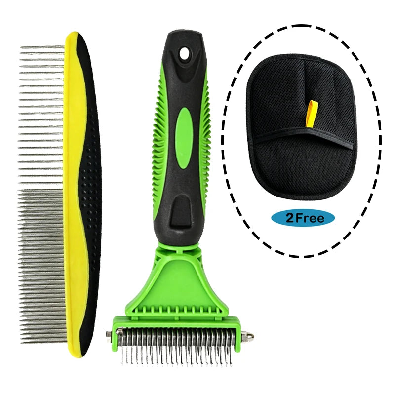 Dual-Action Pet Grooming Comb – Professional Stainless Steel Detangler & Undercoat Tool