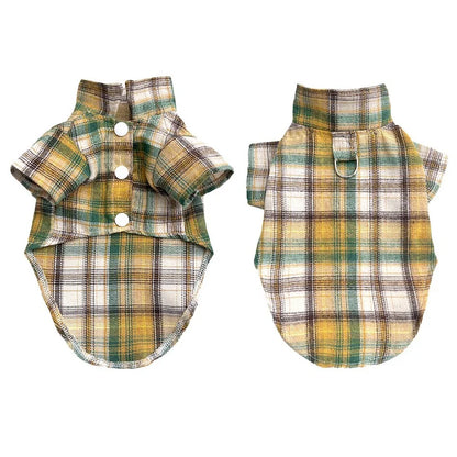 TimberPlaid Classical Breathable Pet Shirt – Lightweight Autumn Button-Up Coat for Cats and Small to Large Dogs