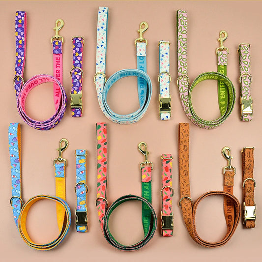 Vibrant Paws Luxury Double-Sided Collar & Leash Set – Adjustable and Colorful for All Dogs