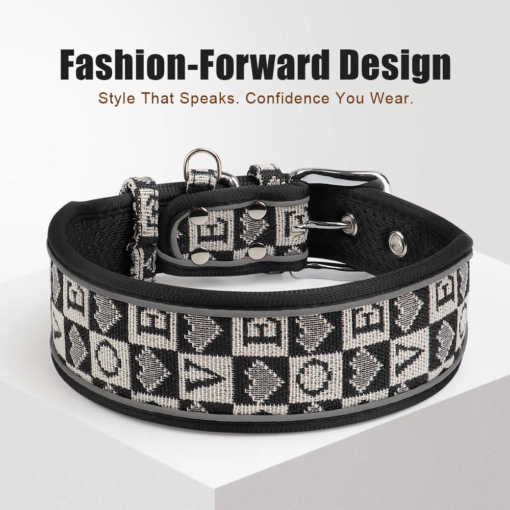 Reflective Wide Dog Collar - Durable & Adjustable for Medium to Large Breeds