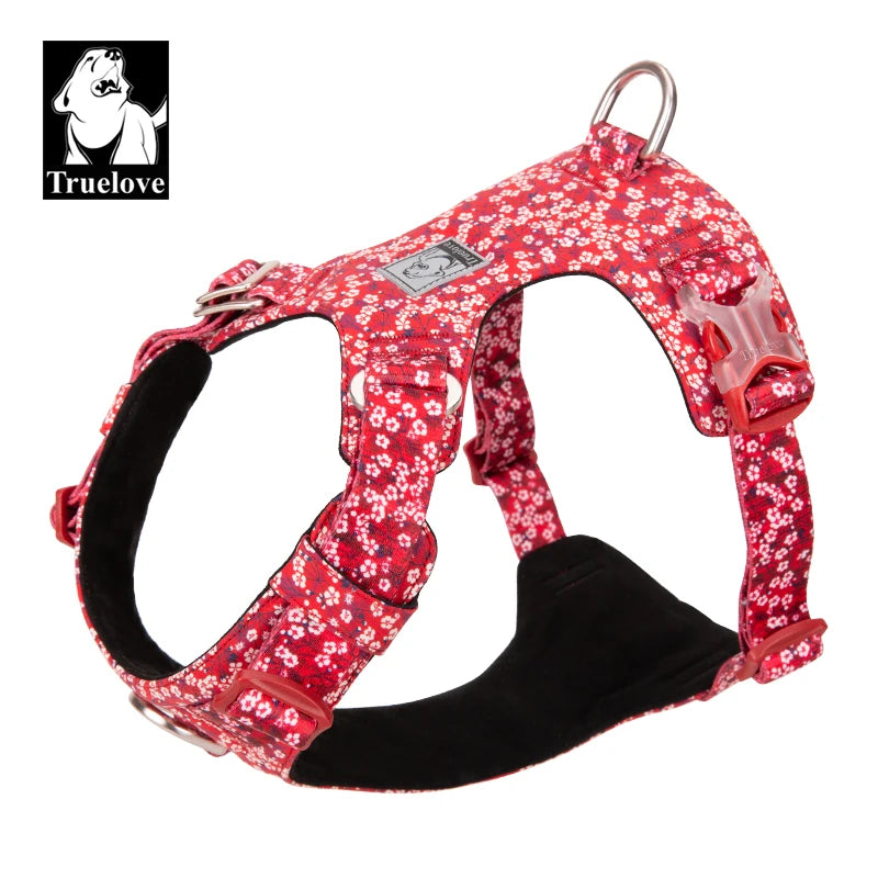 TrueBloom Floral Cotton Dog Harness - Detachable Strap for All Breeds