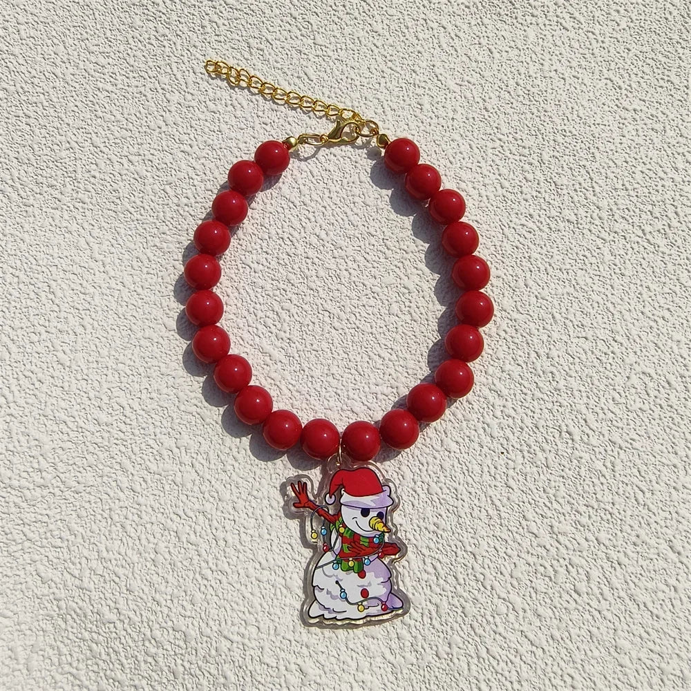 JollyJingle Xmas Beaded Pet Necklace – Festive Holiday Charm Collar