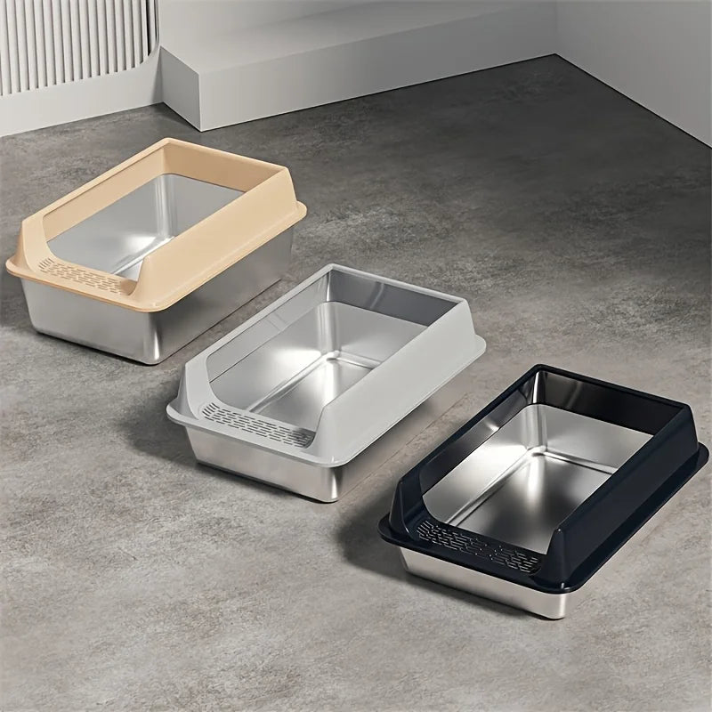 CleanSplash Stainless Steel Litter Box – Odor-Resistant, Leak-Proof & High-Sided Design