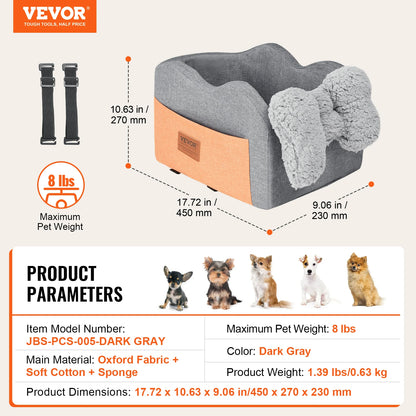 VEVOR Dog Car Seat Waterproof Dog Booster Seat Pet Car Seat with Clip-On Safety Leash PP Cotton Car Bed for Medium & Large Dog