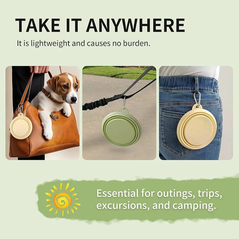 HydroPaws Collapsible 2-in-1 Travel Bowl – Portable Silicone Feeder with Carabiner