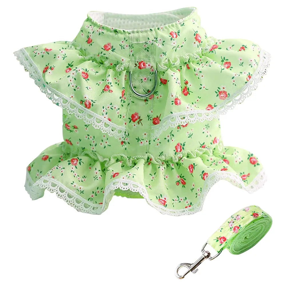 BlossomBreeze Elegant No-Pull Vest Harness & Leash Set – Breathable Mesh Floral Puppy Safety Vest
