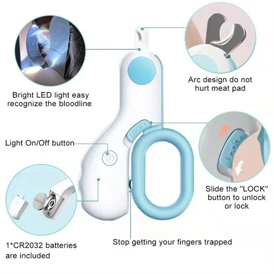 PawGlow Precision LED Pet Nail Trimmer – Safe & Ergonomic Grooming Clipper with Dual Light Modes