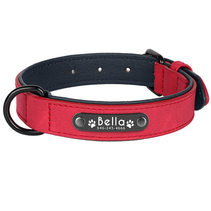 Personalized Comfort PU Leather Dog Collar - Free Engraved Paw Necklace