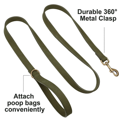 ComfortGrip Premium PU Leather Dog Leash – Heavy-Duty 5ft Walking Lead with 360° Rotatable Hook