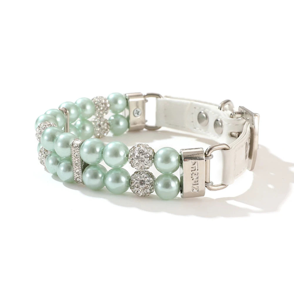 PearlGlow Artificial Pearl & Rhinestone Pet Collar – Elegant Party Necklace for Cats and Dogs