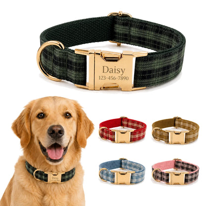 PlaidPaws Personalized Bow Tie Collar Set – Vintage Charm with Custom Engraved Gold Hardware