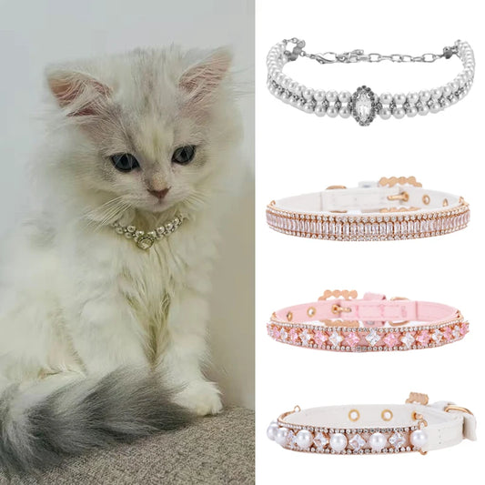 Elegant Pearl & Rhinestone Collar – Chic Accessory for Small Dogs & Cats