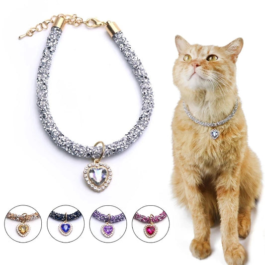 CrystalShine Heart Gem Pendant Pet Necklace – Elegant Rhinestone Breakaway Party Collar
