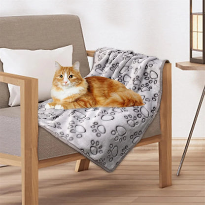 CloudComfort Paw-Printed Ultra-Soft Pet Blanket – Fluffy Coral Fleece Warming Mat