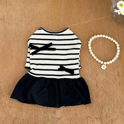 LuxePaws Striped Princess Dress – Chic Summer Vest Skirt for Small Dogs