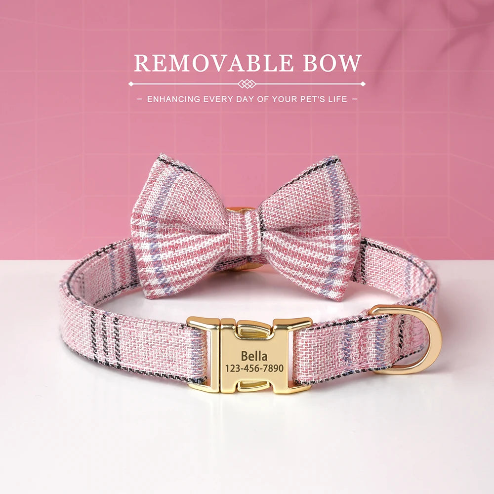 BowtieCharm Personalized Dog & Cat Collar – Custom Engraved Nameplate for Small and Toy Breeds