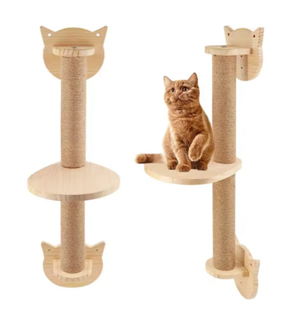 WhiskerWonder Wall-Mounted Cat Playground - Wooden Climbing Shelves & Sisal Scratcher