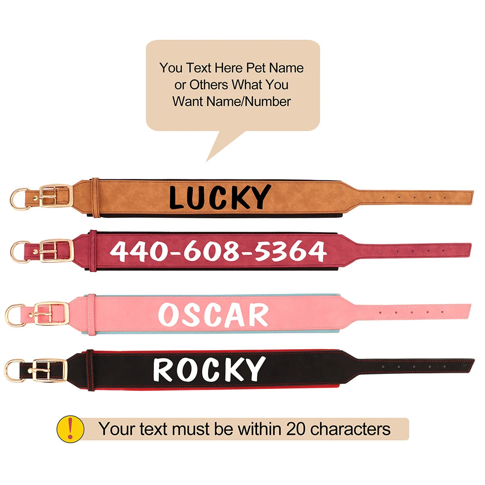 TitanTough Personalized Wide Leather Dog Collar – Premium Padded Heavy-Duty ID Protection for Medium & Large Breeds
